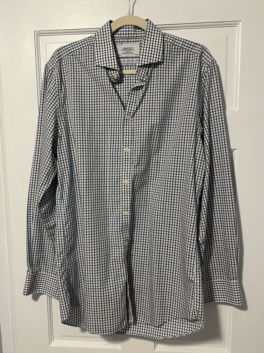 Charles Tyrwhitt Blue Check Non Iron Extra Slim Fit Dress Shirt - 16/35